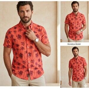 Bonobos Riviera Short Sleeve Men's Shirt Palm Tree Print Slim Fit M 289417